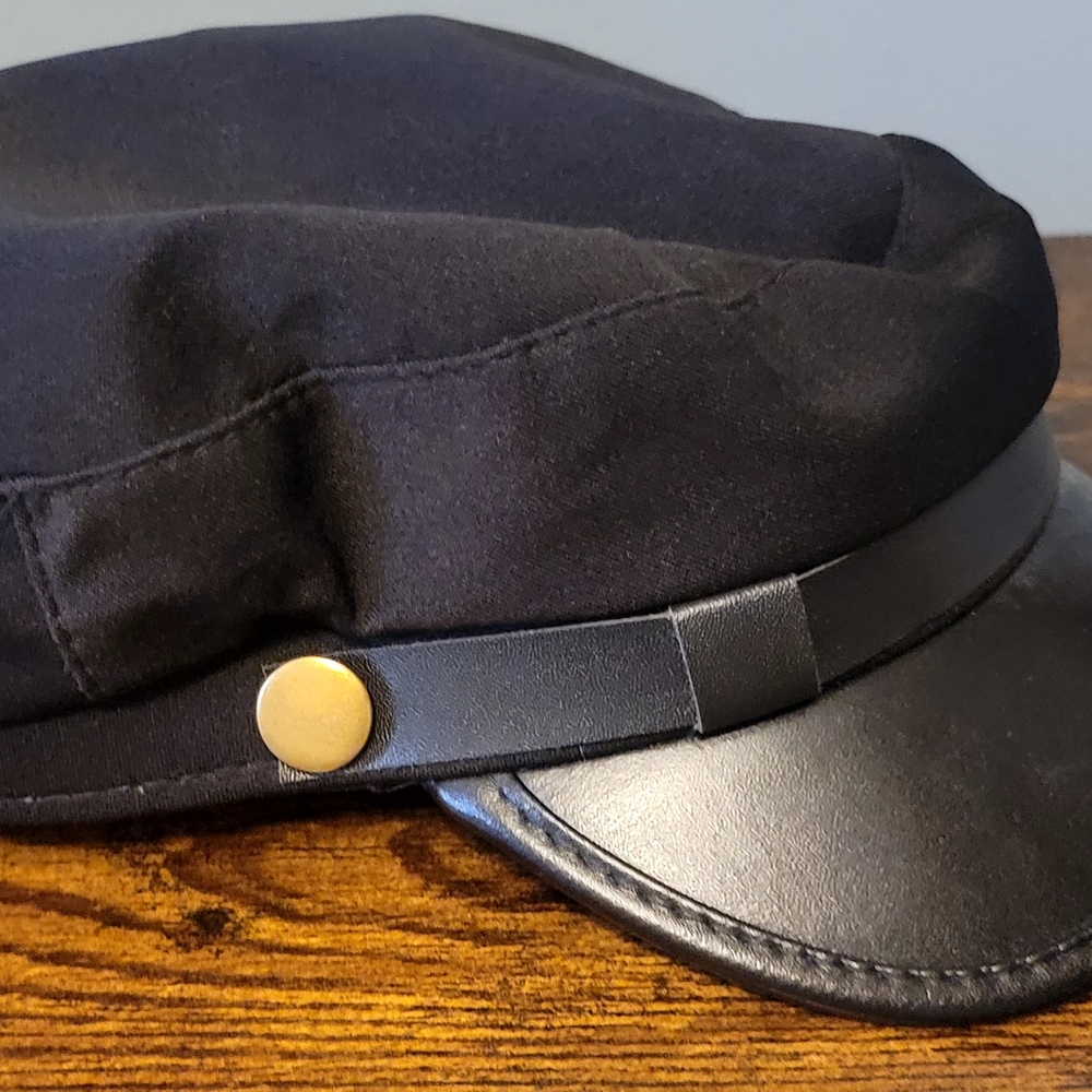 Black Newsboy Cap with Gold Button